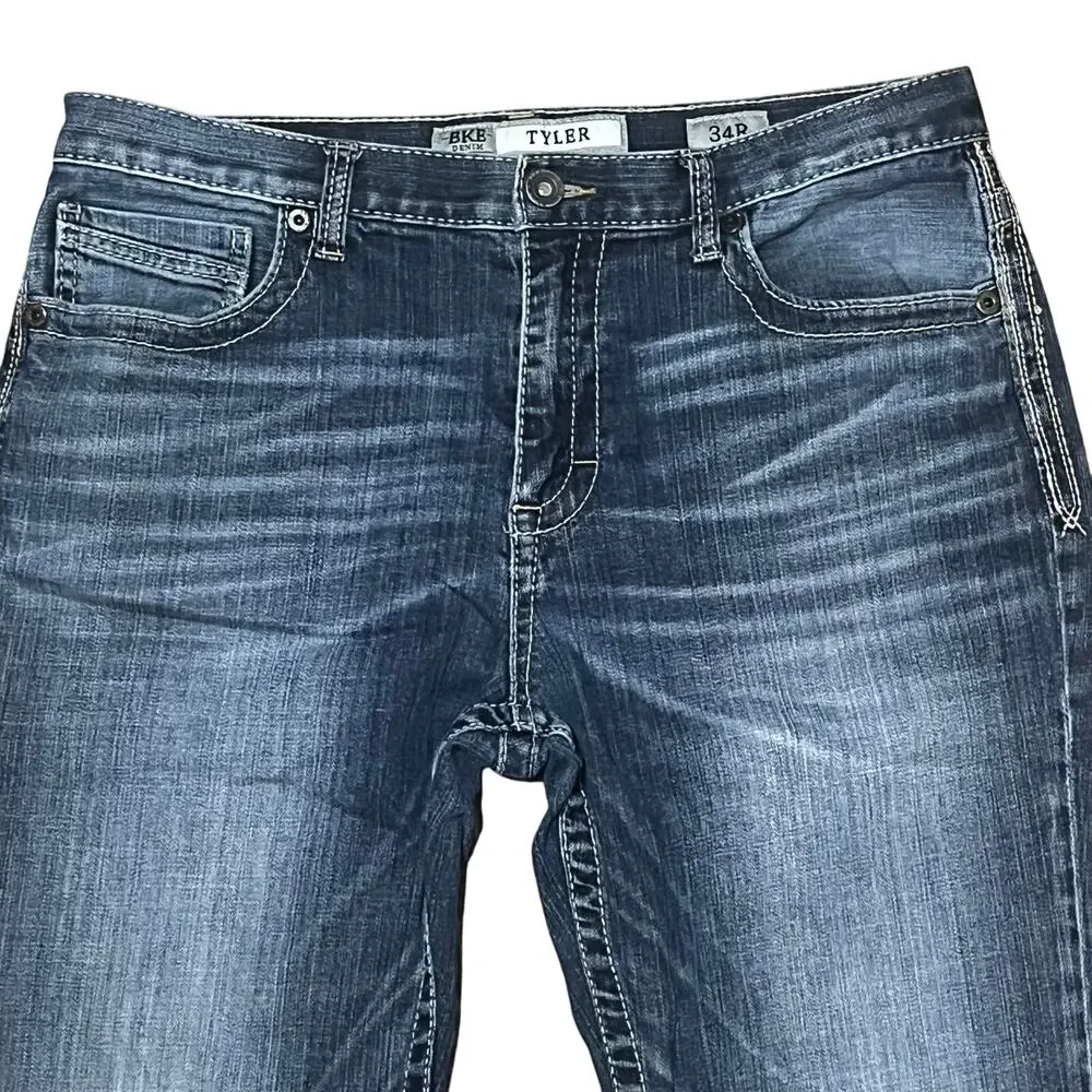 BKE Tyler Straight Leg Jeans 34x30 Y2K Performance Stretch Whisker Thick Stitch